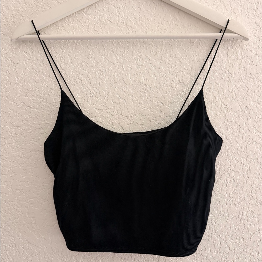 ZARA Black Ribbed Camisole Crop Top | Spaghetti Strap Basic Tank
